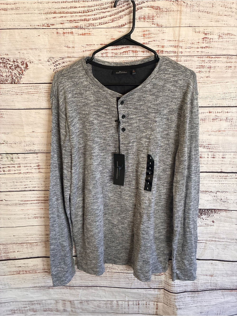 Marc Anthony Men's Gray Long-Sleeve Henley Shirt Large